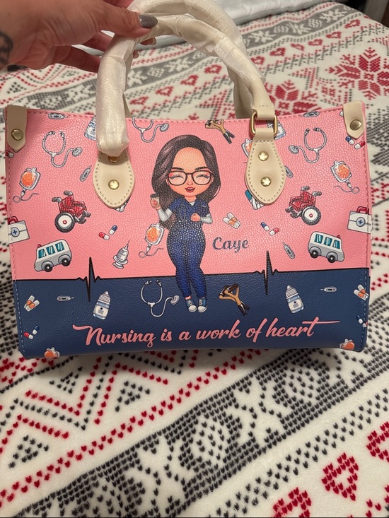 Handbags - Nursing Is a Work of Heart Pink & Navy Tote Bag